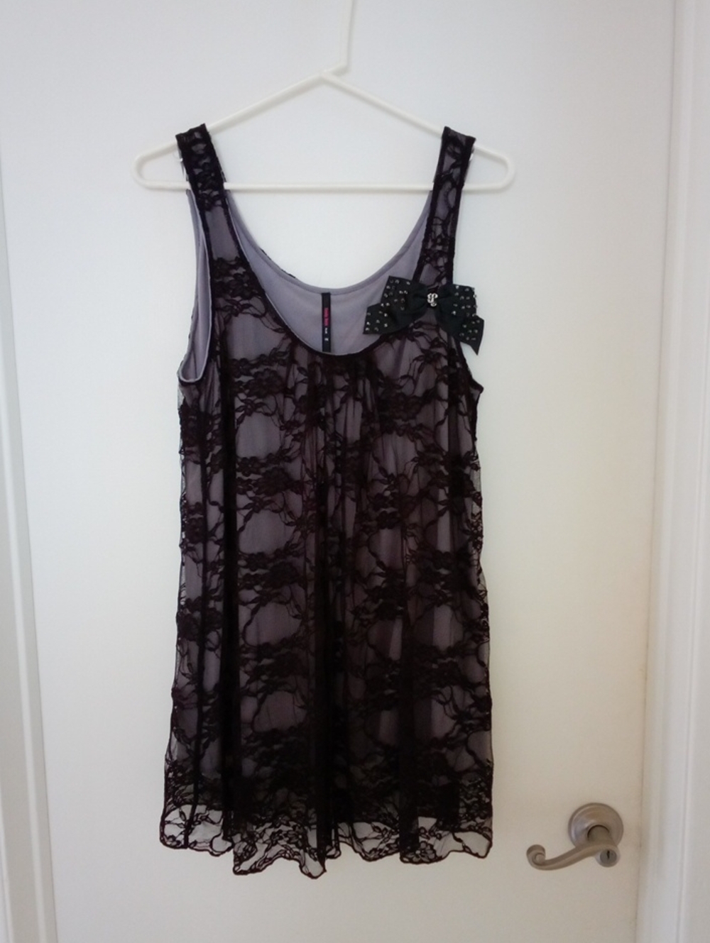 Lace Overlay Tank Slip Dress - Black